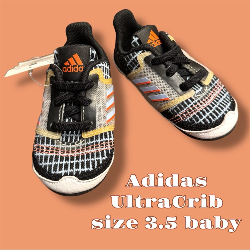Adidas UltraCrib Infant Baby Shoes - NWT Black, Orange, and White